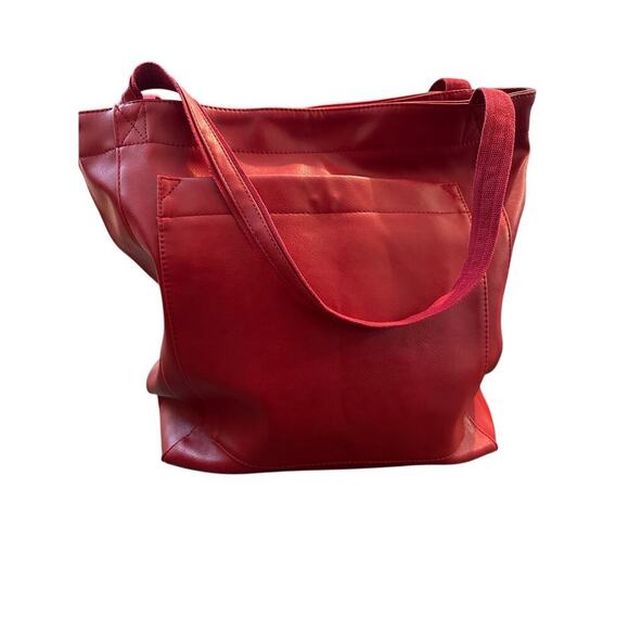 Red Leather Tote Bag handbag purse - Picture 10 of 13